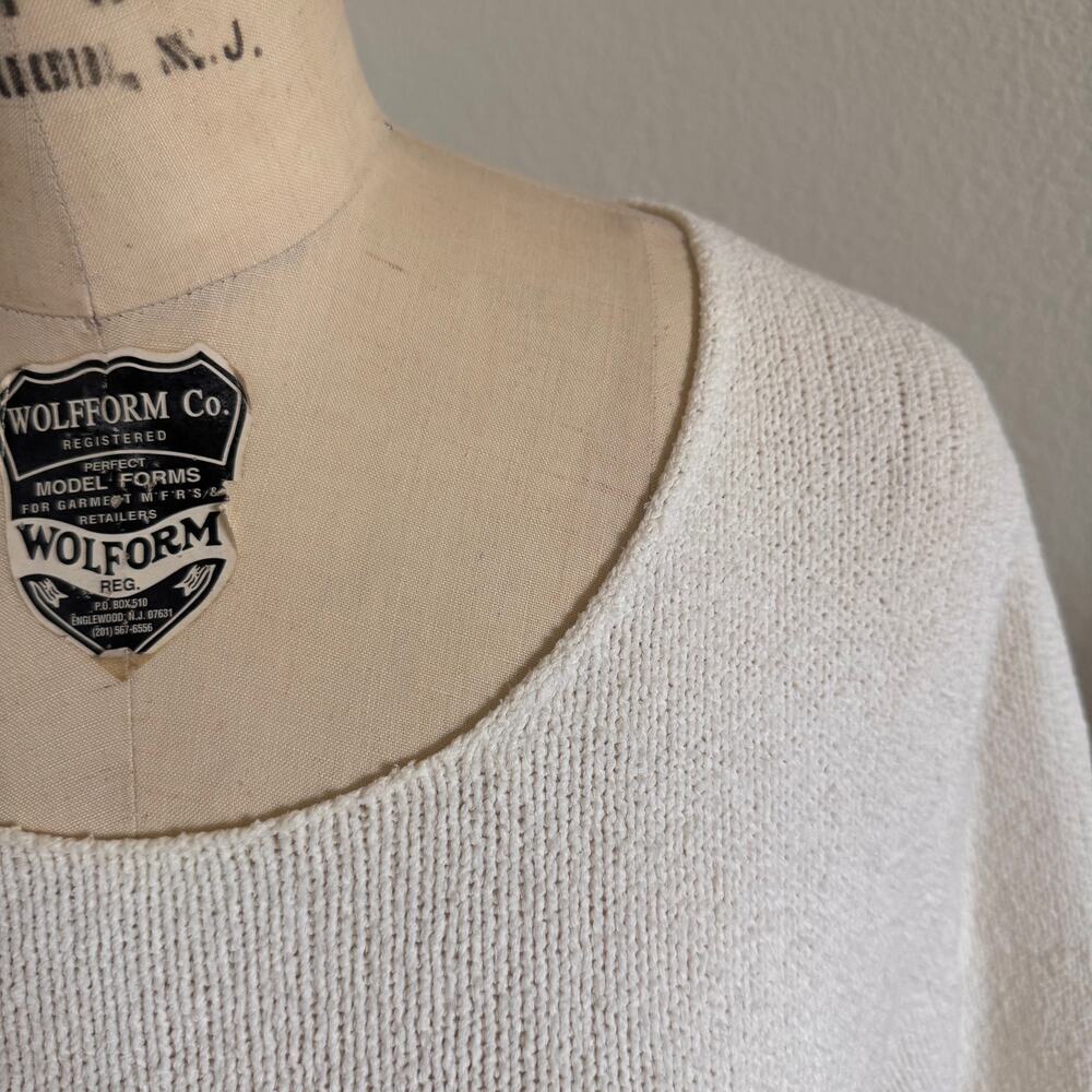 Eileen Fisher - Size L Ivory Textured Knit Sweater Scoop Neck Minimalist Luxury - Picture 8 of 13
